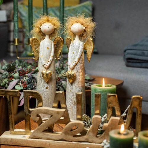 Floristik24 Deko Figur Engel mit Herz Gold Weihnachtsengel 11,5×7,5×37cm