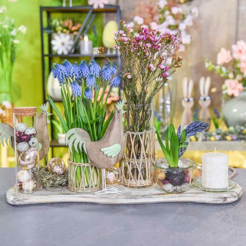 Deko Figur Hahn Holz, Metall Grün Tischdeko Ostern H23cm | Floristik24.at
