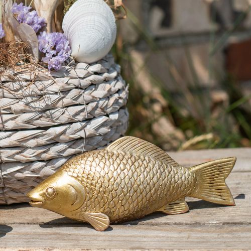 Floristik24 Deko Fisch Goldfarben, Statue zum Hinstellen, Fischskulptur Polyresin Klein L18cm