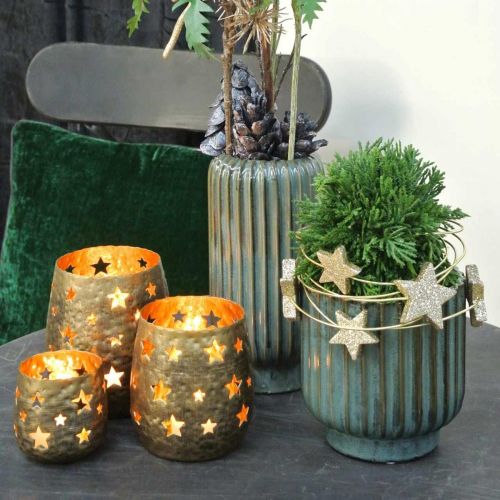 Floristik24 Deko-Vase, Blumenschmuck, Tischdeko, Vase aus Keramik geriffelt Grün, Braun Ø15cm H30,5cm