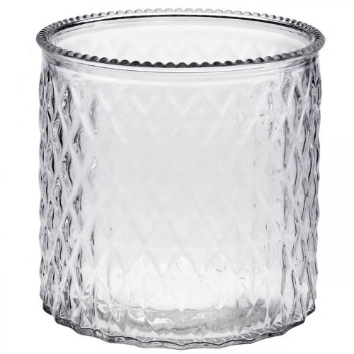 Floristik24 Deko-Glas, Windlicht mit Rautenmuster, Glasgefäß Ø15cm H15cm