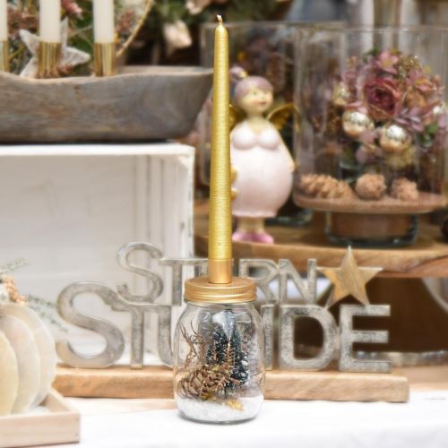 Floristik24 Deko Glas mit Kerzenhalter Golden Metalldeckel Ø8,5cm H16cm 2St