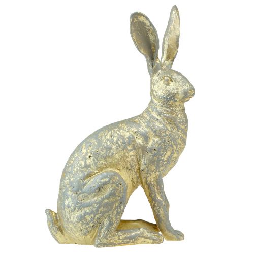 Deko Hase Sitzend Grau Gold Vintage Ostern 20,5x11x37cm