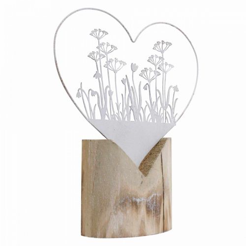 Floristik24 Deko Herz Aufsteller Metall Holz Weiß Frühlingsdeko H31cm