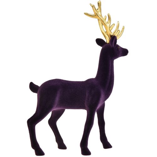 Floristik24 Deko Hirsch Rentier Violett Gold Dekofigur Beflockt H37cm
