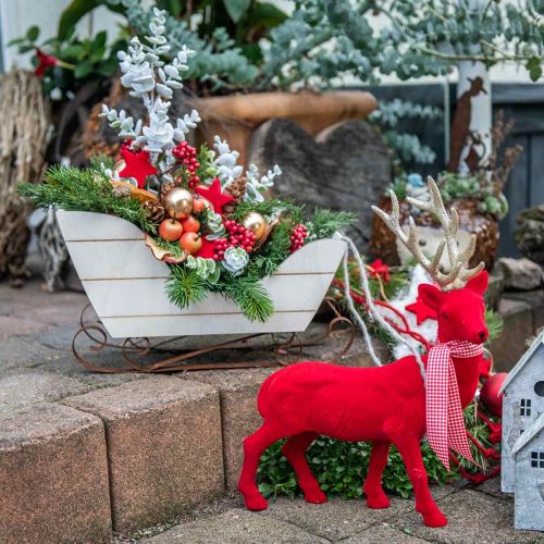 Floristik24 Deko Hirsch Dekofigur Deko-Rentier Beflockt Rot H28cm