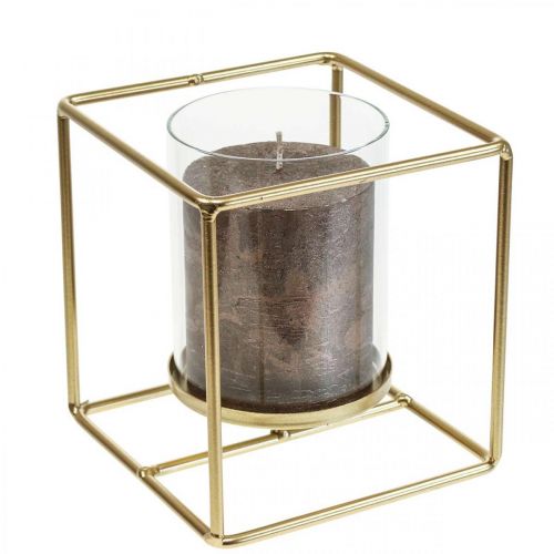 Deko Kerzenhalter Gold Metall Windlicht Glas 12×12×13cm