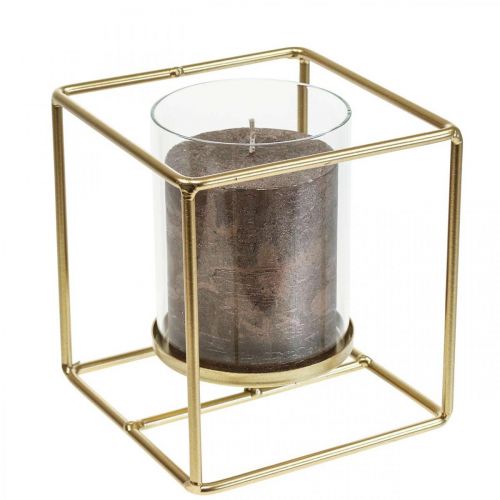 Floristik24 Deko Kerzenhalter Gold Metall Windlicht Glas 12×12×13cm