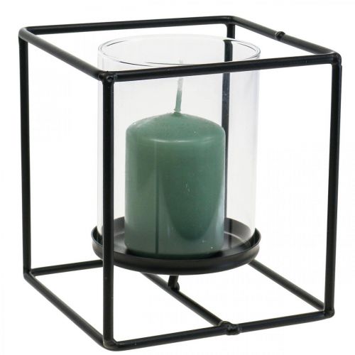 Floristik24 Deko Kerzenhalter Schwarz Metall Windlicht Glas 12×12×13cm