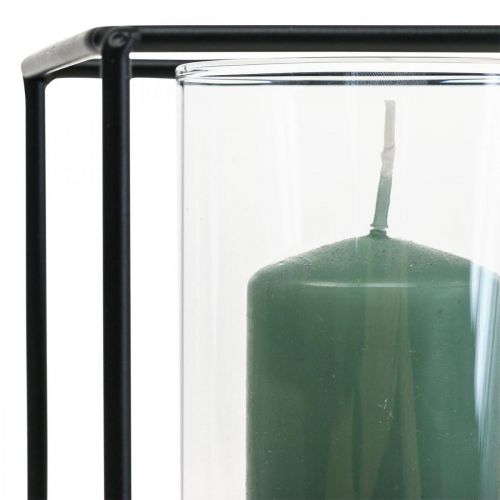 Floristik24 Deko Kerzenhalter Schwarz Metall Windlicht Glas 12×12×13cm