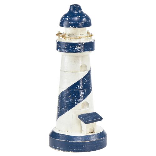 Floristik24 Deko Leuchtturm Holz Blau Weiß Maritim Ø7,5cm H19cm