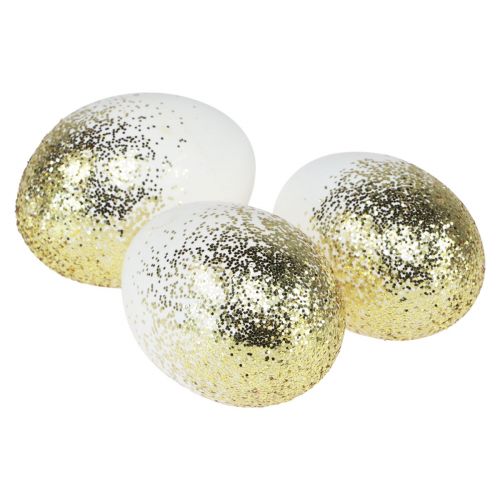 Deko Ostereier echtes Gänseei Weiß mit Gold-Glitter H7,5–8,5cm 10 St