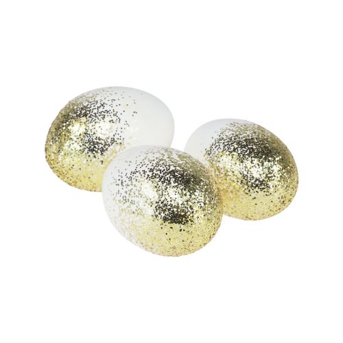 Deko Ostereier echtes Hühnerei Weiß mit Gold-Glitter H5,5–6cm 10St