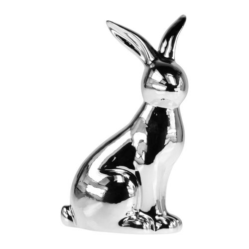 Floristik24 Deko Osterhase Keramik Deko Hase sitzend Silber H23cm