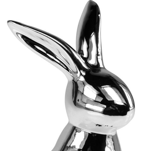 Floristik24 Deko Osterhase Keramik Deko Hase sitzend Silber H23cm