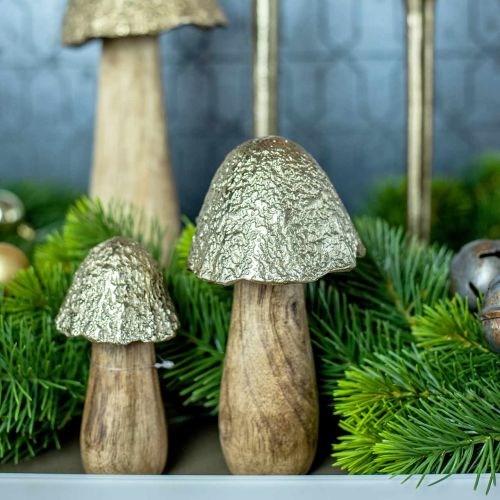 Floristik24 Deko Pilz Metall Holz Golden, Natur Tischdeko Herbst 18,5cm