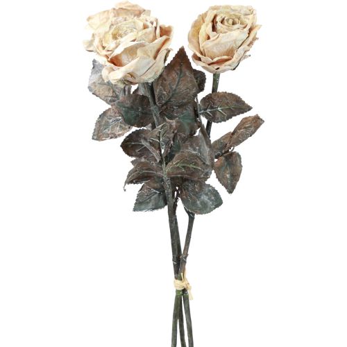 Floristik24 Deko Rosen Cremeweiß Künstliche Rosen Seidenblumen Antik Optik L65cm 3St