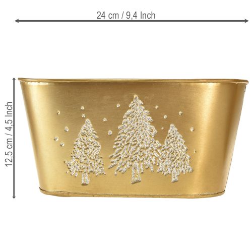 Dekoschale Metall oval 24×13×12,5cm Gold mit Tannenbaum-Motiv | Floristik24.at