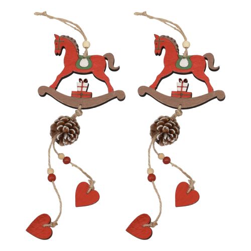 Floristik24 Deko Schaukelpferd Holz Hängedeko Weihnachten Rot 37cm 2St