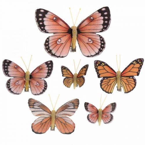 Floristik24 Deko Schmetterlinge mit Clip B4,5–11,5cm 10St Braun Orange