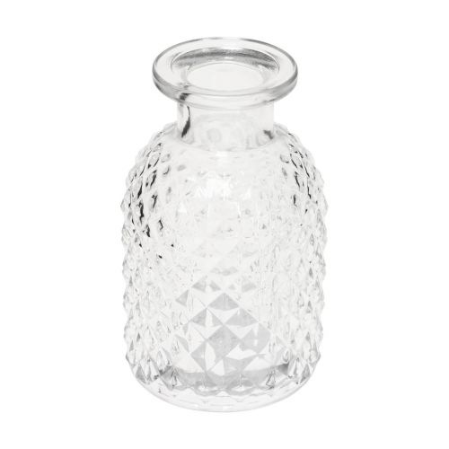 Artikel Deko Vasen Mini Glas Klar Retro Raute Ø5,5cm H9cm 6 St