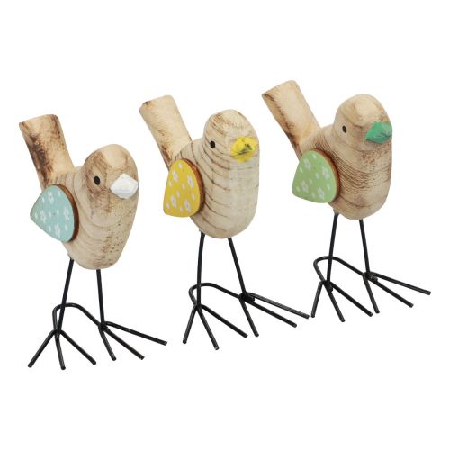 Floristik24 Deko Vögel Holzvögel Tischdeko Frühling Natur Bunt 12cm 3 St