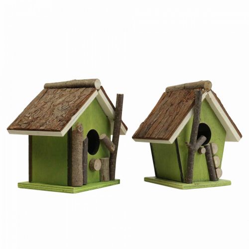 Floristik24 Deko Vogelhaus Holz Deko Nistkasten Grün Natur H14,5cm 2er-Set