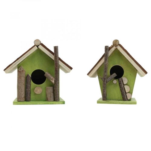 Floristik24 Deko Vogelhaus Holz Deko Nistkasten Grün Natur H14,5cm 2er-Set