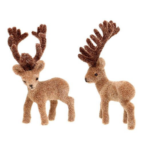 Artikel Deko Hirsch Mini Braun beflockt 11cm 6St
