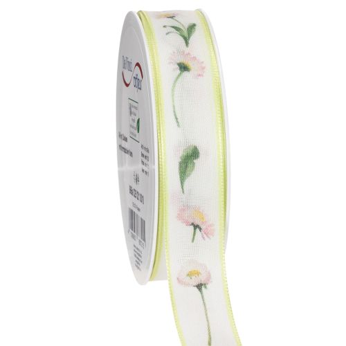 Geschenkband Blütenmuster Bellis Polyester 25mm 20m Weiß bestellen | Floristik24.at
