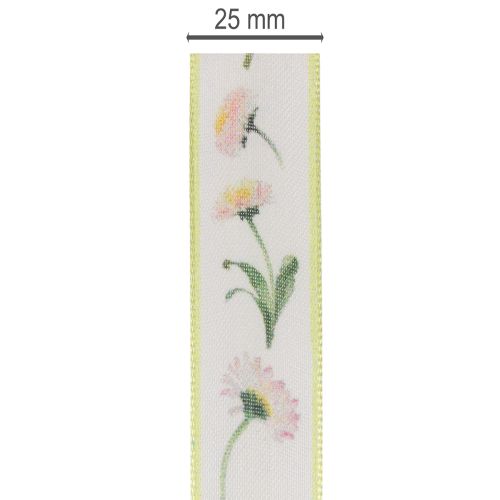 Geschenkband Blütenmuster Bellis Polyester 25mm 20m Weiß | Floristik24.at