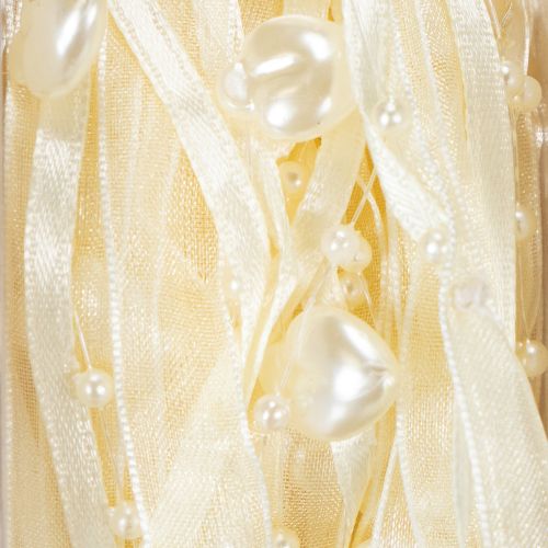 Dekoband Creme mit Herzen und Perlen 10mm x 5m Polyester Polystyrol | Floristik24.at