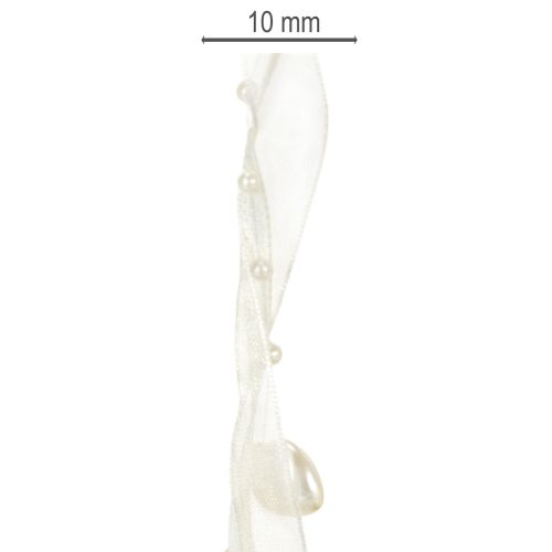 Dekoband Creme mit Herzen und Perlen 10mm x 5m Polyester Polystyrol | Floristik24.at
