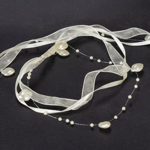 Dekoband Creme mit Herzen und Perlen 10mm x 5m Polyester Polystyrol | Floristik24.at