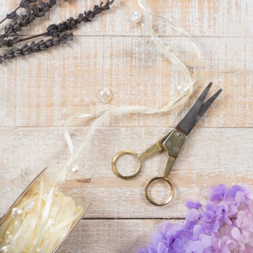 Artikel Dekoband Creme mit Herzen und Perlen 10mm x 5m Polyester Polystyrol