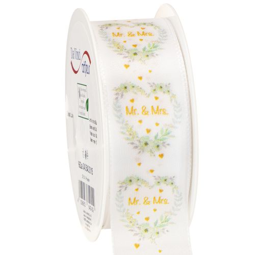 Dekoband Hochzeit Satinband Weiß „Mr. & Mrs.“ 40mm 15m