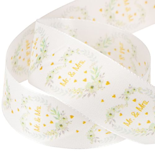 Artikel Dekoband Hochzeit Satinband Weiß „Mr. & Mrs.“ 40mm 15m