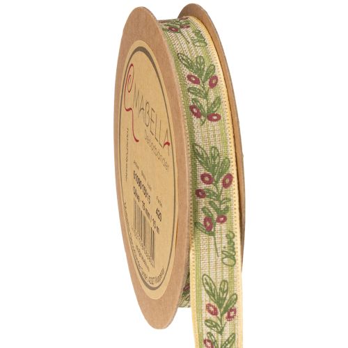 Geschenkband Olivenzweig mit eleganten Zweigen und Oliven 1,5cm 15m