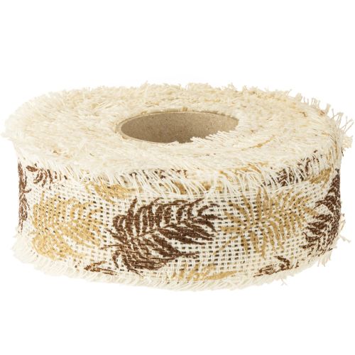 Artikel Dekoband mit Fransen aus Baumwolle und Blättermotiv Braun Beige