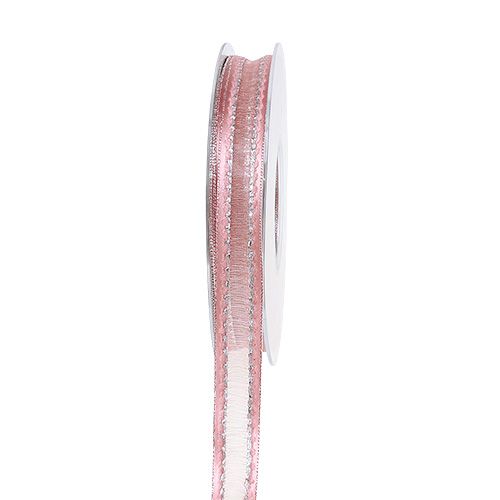 Floristik24 Dekoband Rosa mit Lurexstreifen in Silber 15mm 20m