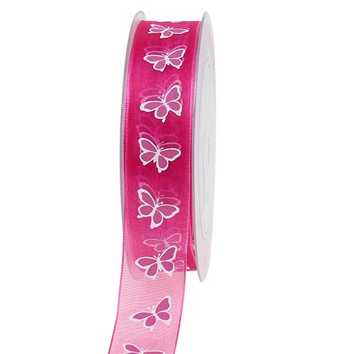 Dekoband mit Schmetterling Pink 25mm 20m