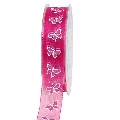 Dekoband mit Schmetterling Pink 25mm 20m | Floristik24.at