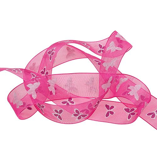 Dekoband mit Schmetterling Pink 25mm 20m | Floristik24.at