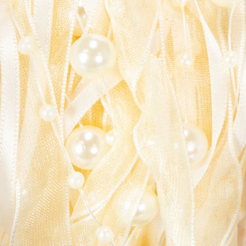 Dekoband mit Perlen Creme 20 mm x 5 m für Tisch- und Blumendekoration | Floristik24.at
