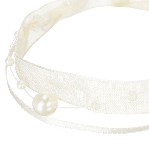 Dekoband mit Perlen Creme 20 mm x 5 m für Tisch- und Blumendekoration | Floristik24.at