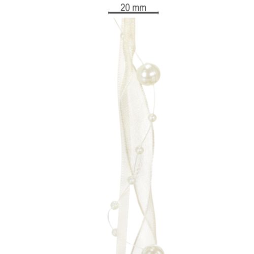Dekoband mit Perlen Creme 20 mm x 5 m für Tisch- und Blumendekoration | Floristik24.at