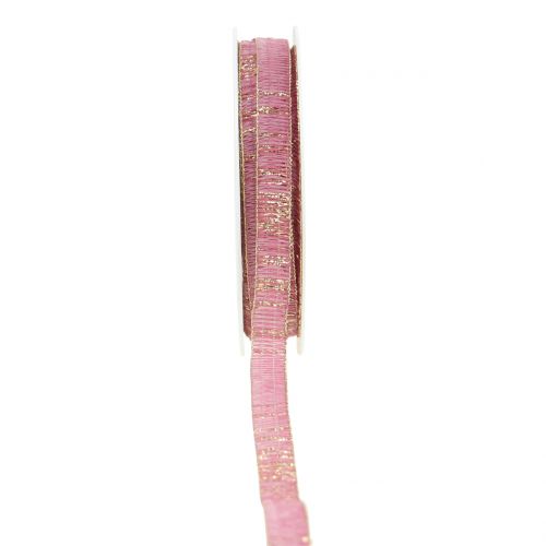 Floristik24 Dekoband Altrosa mit Gold Lurex drahtverstärkt 10mm 20m