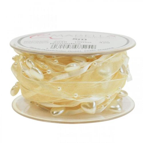 Artikel Dekoband Creme Herzen Perlen Hochzeitsdeko 10mm 5m