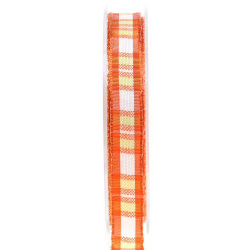 Floristik24 Dekoband Karo mit Drahtkante Orange 15mm L20m