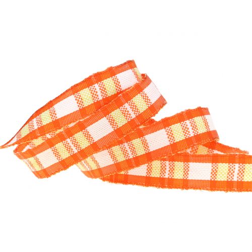 Floristik24 Dekoband Karo mit Drahtkante Orange 15mm L20m